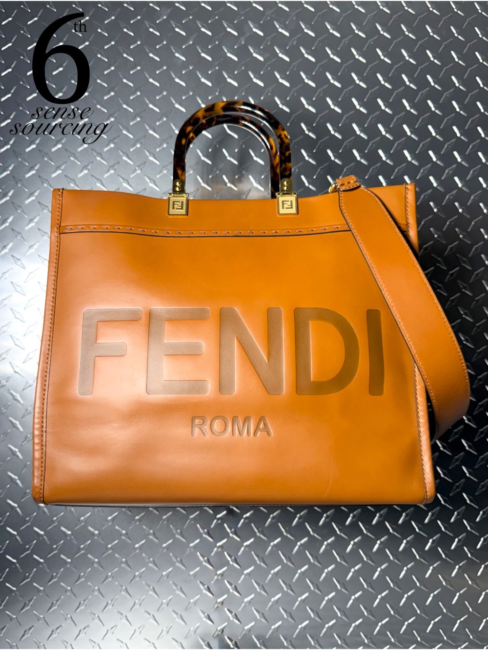 Fendi Vitello King Plexiglass Medium Sunshine Shopper Tote in Brown